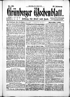 Grünberger Wochenblatt: Zeitung für Stadt und Land, No. 180. ( 4. August 1921 )