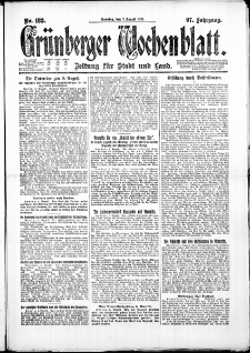 Grünberger Wochenblatt: Zeitung für Stadt und Land, No. 183. ( 7. August 1921 )