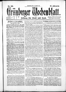 Grünberger Wochenblatt: Zeitung für Stadt und Land, No. 188. ( 13. August 1921 )