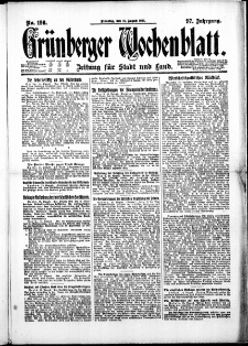 Grünberger Wochenblatt: Zeitung für Stadt und Land, No. 190. ( 16. August 1921 )