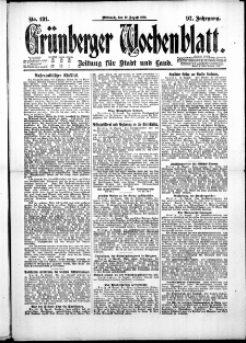 Grünberger Wochenblatt: Zeitung für Stadt und Land, No. 191. ( 17. August 1921 )