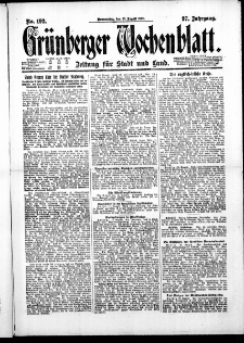 Grünberger Wochenblatt: Zeitung für Stadt und Land, No. 192. ( 18. August 1921 )