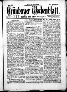 Grünberger Wochenblatt: Zeitung für Stadt und Land, No. 196. ( 23. August 1921 )