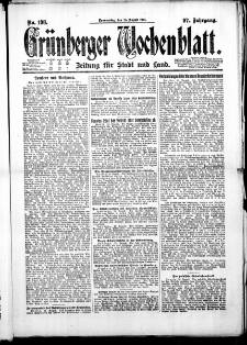 Grünberger Wochenblatt: Zeitung für Stadt und Land, No. 198. ( 25. August 1921 )