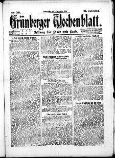 Grünberger Wochenblatt: Zeitung für Stadt und Land, No. 204. ( 1. September 1921 )