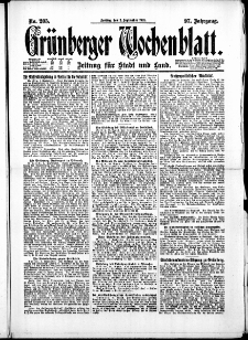 Grünberger Wochenblatt: Zeitung für Stadt und Land, No. 205. ( 2. September 1921 )