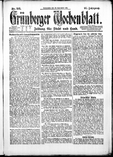 Grünberger Wochenblatt: Zeitung für Stadt und Land, No. 212. ( 10. September 1921 )