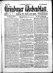 Grünberger Wochenblatt: Zeitung für Stadt und Land, No. 213. ( 11. September 1921 )