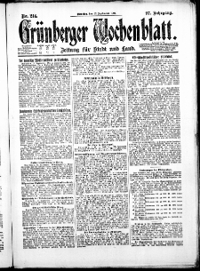 Grünberger Wochenblatt: Zeitung für Stadt und Land, No. 214. ( 13. September 1921 )