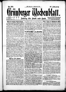 Grünberger Wochenblatt: Zeitung für Stadt und Land, No. 215. ( 14. September 1921 )