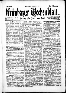 Gr&uuml;nberger Wochenblatt: Zeitung f&uuml;r Stadt und Land, No. 222. ( 22. September 1921 )