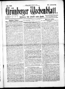 Gr&uuml;nberger Wochenblatt: Zeitung f&uuml;r Stadt und Land, No. 229. ( 30. September 1921 )