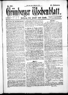 Grünberger Wochenblatt: Zeitung für Stadt und Land, No. 257. ( 2. November 1921 )