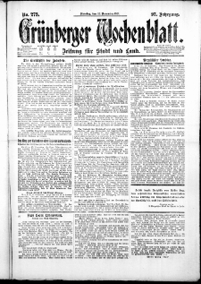 Gr&uuml;nberger Wochenblatt: Zeitung f&uuml;r Stadt und Land, No. 273. ( 22. November 1921 )