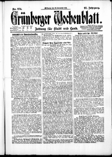 Grünberger Wochenblatt: Zeitung für Stadt und Land, No. 274. ( 23. November 1921 )
