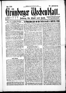 Gr&uuml;nberger Wochenblatt: Zeitung f&uuml;r Stadt und Land, No. 278. ( 27. November 1921 )