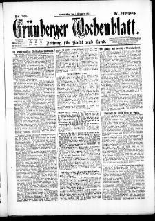 Gr&uuml;nberger Wochenblatt: Zeitung f&uuml;r Stadt und Land, No. 281. ( 1. Dezember 1921 )