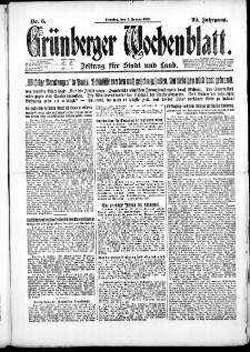 Grünberger Wochenblatt: Zeitung für Stadt und Land, No. 6. ( 9. Januar 1923 )