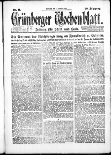 Grünberger Wochenblatt: Zeitung für Stadt und Land, No. 11. ( 14. Januar 1923 )