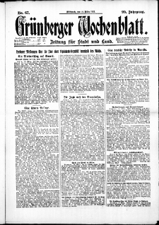 Grünberger Wochenblatt: Zeitung für Stadt und Land, No. 67. ( 21. März 1923 )