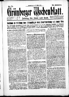 Grünberger Wochenblatt: Zeitung für Stadt und Land, No. 74. ( 29. März 1923 )