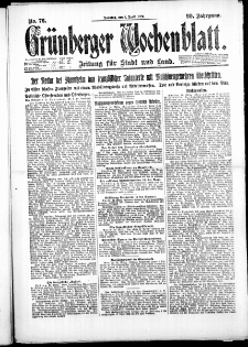 Grünberger Wochenblatt: Zeitung für Stadt und Land, No. 76. ( 1. April 1923 )