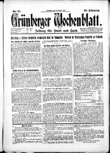 Grünberger Wochenblatt: Zeitung für Stadt und Land, No. 87. ( 15. April 1923 )