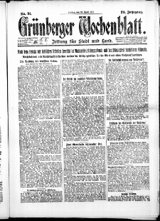 Grünberger Wochenblatt: Zeitung für Stadt und Land, No. 91. ( 20. April 1923 )