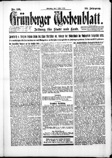 Grünberger Wochenblatt: Zeitung für Stadt und Land, No. 106. ( 8. Mai 1923 )