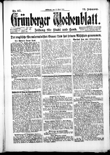 Grünberger Wochenblatt: Zeitung für Stadt und Land, No. 117. ( 23. Mai 1923 )