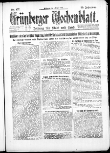 Grünberger Wochenblatt: Zeitung für Stadt und Land, No. 177. ( 1. August 1923 )