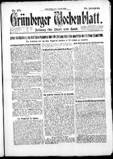 Grünberger Wochenblatt: Zeitung für Stadt und Land, No. 178. ( 2. August 1923 )