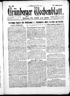 Grünberger Wochenblatt: Zeitung für Stadt und Land, No. 181. ( 5. August 1923 )
