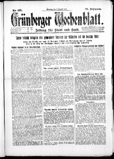 Grünberger Wochenblatt: Zeitung für Stadt und Land, No. 182. ( 7. August 1923 )