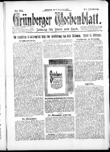Grünberger Wochenblatt: Zeitung für Stadt und Land, No. 214. ( 13. September 1923 )