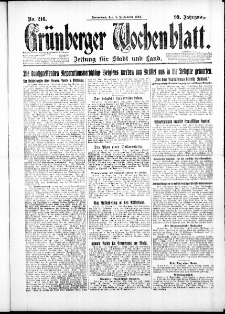 Grünberger Wochenblatt: Zeitung für Stadt und Land, No. 216. ( 15. September 1923 )