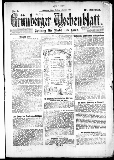 Grünberger Wochenblatt: Zeitung für Stadt und Land, No. 1. (1. Januar 1926 )