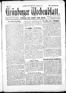 Grünberger Wochenblatt: Zeitung für Stadt und Land, No. 5. ( 7. Januar 1926 )