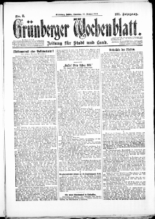 Gr&uuml;nberger Wochenblatt: Zeitung f&uuml;r Stadt und Land, No. 8. ( 10. Januar 1926 )