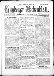 Gr&uuml;nberger Wochenblatt: Zeitung f&uuml;r Stadt und Land, No. 1. ( 1. Januar 1926 )