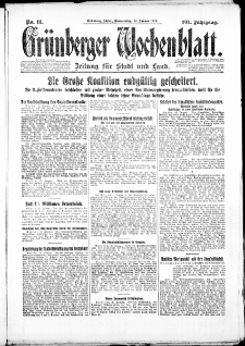Gr&uuml;nberger Wochenblatt: Zeitung f&uuml;r Stadt und Land, No. 11. ( 14. Januar 1926 )