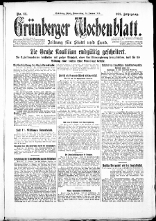 Grünberger Wochenblatt: Zeitung für Stadt und Land, No. 11. ( 14. Januar 1926 )