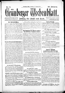 Grünberger Wochenblatt: Zeitung für Stadt und Land, No. 14. ( 17. Januar 1926 )
