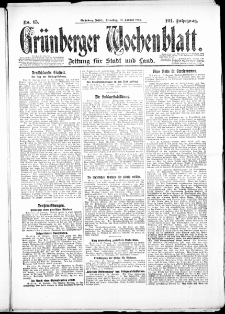 Grünberger Wochenblatt: Zeitung für Stadt und Land, No. 15. ( 19. Januar 1926 )