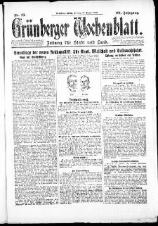 Gr&uuml;nberger Wochenblatt: Zeitung f&uuml;r Stadt und Land, No. 18. ( 22. Januar 1926 )