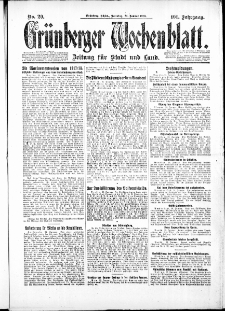 Grünberger Wochenblatt: Zeitung für Stadt und Land, No. 20. ( 24. Januar 1926 )