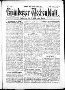 Gr&uuml;nberger Wochenblatt: Zeitung f&uuml;r Stadt und Land, No. 32. ( 7. Februar 1926 )