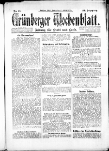 Grünberger Wochenblatt: Zeitung für Stadt und Land, No. 41. ( 18. Februar 1926 )