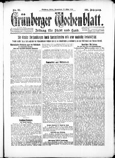 Gr&uuml;nberger Wochenblatt: Zeitung f&uuml;r Stadt und Land, No. 61. ( 13. M&auml;rz 1926 )