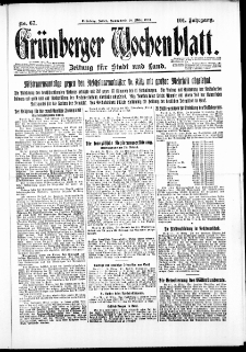 Gr&uuml;nberger Wochenblatt: Zeitung f&uuml;r Stadt und Land, No. 67. ( 20. M&auml;rz 1926 )